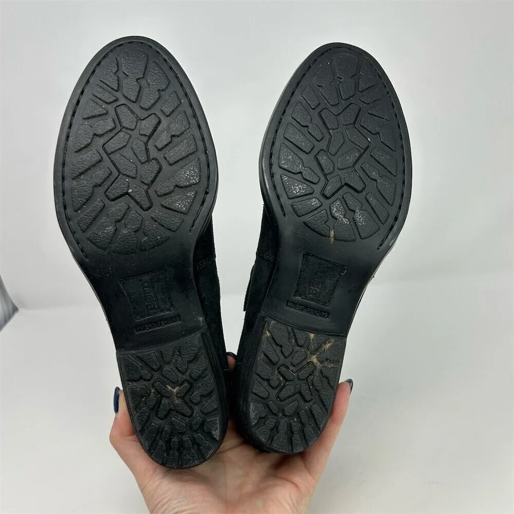 Born Sylvia Ankle Heeled Booties Black Braided Strap Buckle Back Zip Size 8